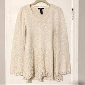 Women’s Ivory Knit Sweater with Lace